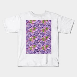 Purple Roses And Hydrangea Pattern Kids T-Shirt